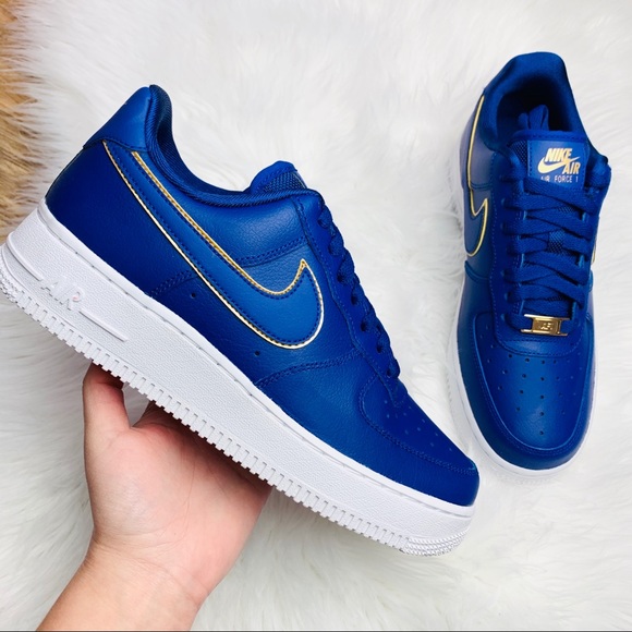 Nike Shoes - Nike Air Force 1 07 Blue Force Metallic Gold
